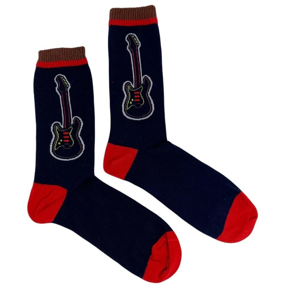 Pluginz Woven Socks Mens One Size Navy Red Electric Guitar Music Novelty Gift
